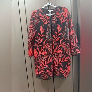 Chico's Black Jacket with Red Leaf Design